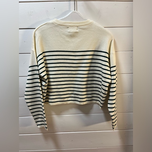 INDIE + MOI – Cropped Sweater “AMOUR” with Forest Green Stripes Size S (T1) - Picture 4 of 7